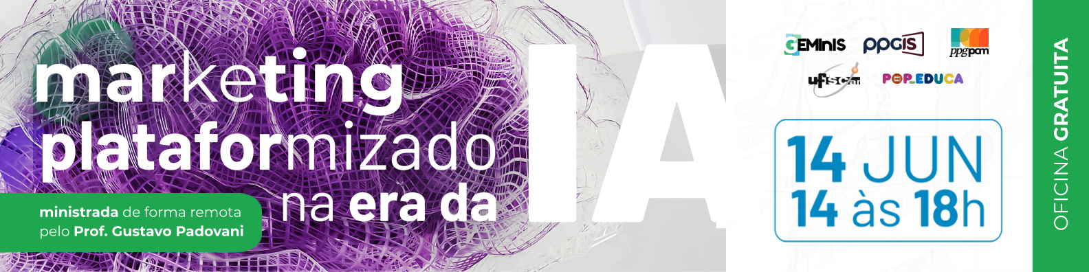 Na oficina com o Prof. Gustavo Padovani, que acontece no sábado, 14 de junho de 2025 das 14h às 18h, convidamos os participantes a mergulhar em novas formas de pensar a criação de estratégias e conteúdos nos ambientes digitais. Durante a oficina, a atividade principal será a criação de um projeto ou campanha que use IA e ferramentas digitais para melhorar o desempenho dos conteúdos e estimular processos criativos mais eficientes.  Também vamos discutir como marcas, criadores de conteúdo e influenciadores formam redes e comunidades online, muitas vezes organizadas em torno de histórias, experiências e valores em comum. Esses ambientes digitais possibilitam diferentes tipos de negócios, dependendo dos objetivos de quem os cria e movimenta.  A inteligência artificial será abordada de duas maneiras: como uma ferramenta prática — útil para acelerar a criação e organização de projetos — e também de forma crítica, analisando seus efeitos éticos, simbólicos e sociais no mundo atual.  A oficina será realizada de forma remota e é promovida pelo Grupo de Estudos sobre Mídias Interativas em Imagem e Som (GEMInIS), da Universidade Federal de São Carlos (UFSCar), com apoio do Programa de Pós-Graduação em Produção de Conteúdo Multiplataforma (PPGPCM) e do Programa de Pós-Graduação em Imagem e Som (PPGIS).  Formulário de Inscrição https://docs.google.com/forms/d/15jtxw3JEKJ1Qoqqs-IfRc5iD0arzUPf_kaSLygE3sRE/edit