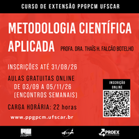Inscrições Abertas - Curso de Extensão em Metodologia Científica Aplicada do PPGPCM/UFSCar
